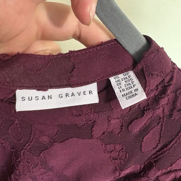 Susan Graver Burnout Jacquard Knit Top Vintage Wine 1X Petite Whimsygoth Romance - Picture 3 of 7